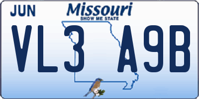 MO license plate VL3A9B