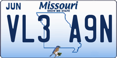 MO license plate VL3A9N