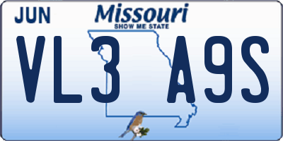 MO license plate VL3A9S