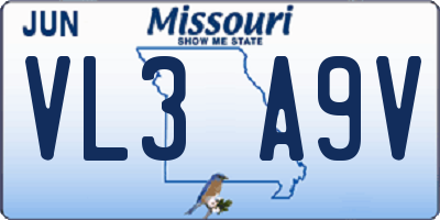 MO license plate VL3A9V