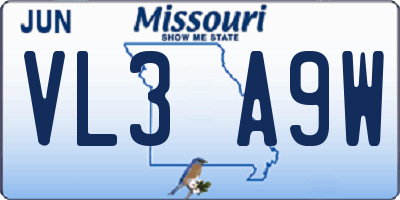 MO license plate VL3A9W
