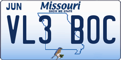 MO license plate VL3B0C