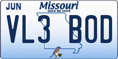 MO license plate VL3B0D