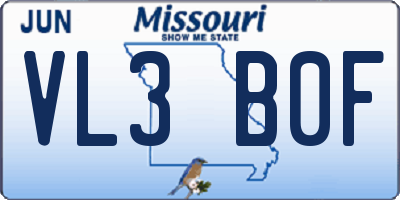 MO license plate VL3B0F