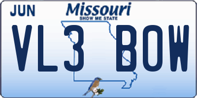 MO license plate VL3B0W
