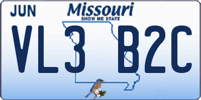 MO license plate VL3B2C