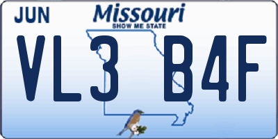 MO license plate VL3B4F