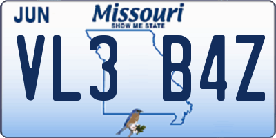 MO license plate VL3B4Z