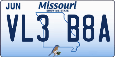 MO license plate VL3B8A