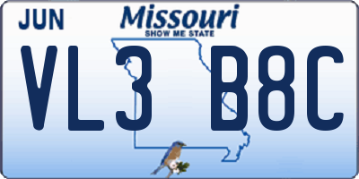MO license plate VL3B8C
