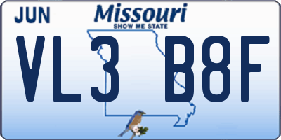 MO license plate VL3B8F