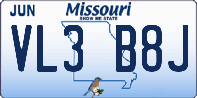 MO license plate VL3B8J