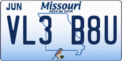 MO license plate VL3B8U