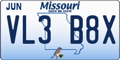 MO license plate VL3B8X