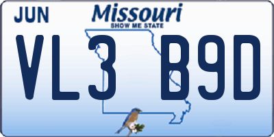 MO license plate VL3B9D