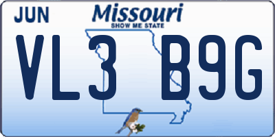 MO license plate VL3B9G
