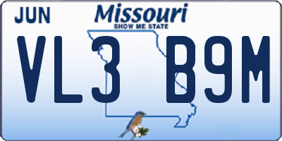 MO license plate VL3B9M