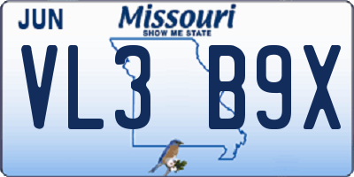 MO license plate VL3B9X