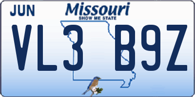 MO license plate VL3B9Z