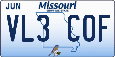 MO license plate VL3C0F