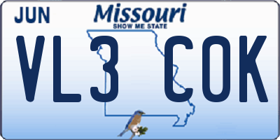 MO license plate VL3C0K