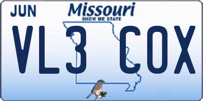MO license plate VL3C0X