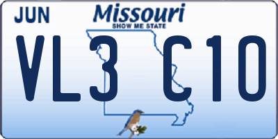 MO license plate VL3C1O