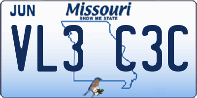 MO license plate VL3C3C