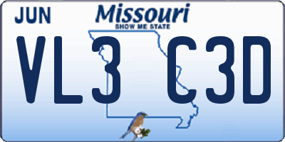 MO license plate VL3C3D
