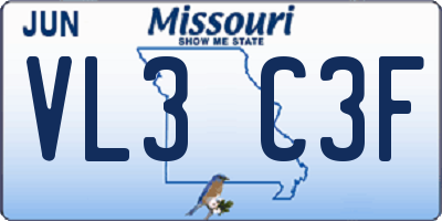 MO license plate VL3C3F