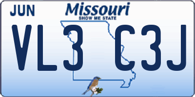 MO license plate VL3C3J