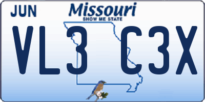 MO license plate VL3C3X