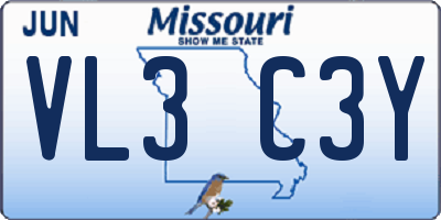 MO license plate VL3C3Y