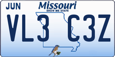 MO license plate VL3C3Z