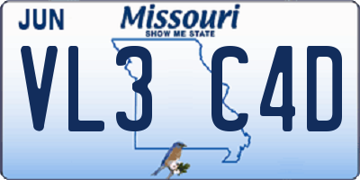 MO license plate VL3C4D