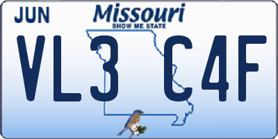 MO license plate VL3C4F