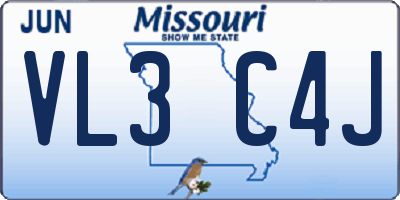 MO license plate VL3C4J