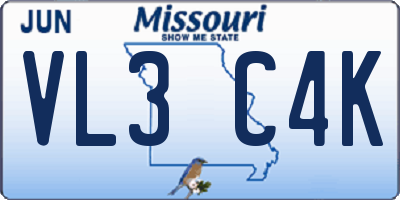 MO license plate VL3C4K