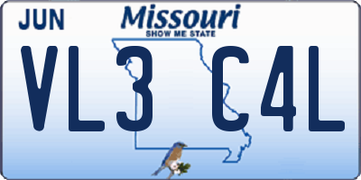 MO license plate VL3C4L