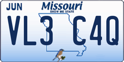 MO license plate VL3C4Q