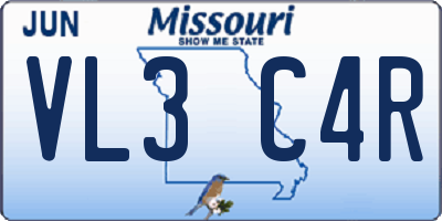 MO license plate VL3C4R