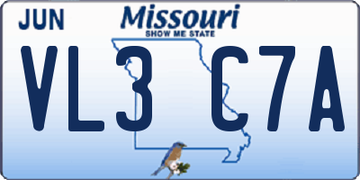 MO license plate VL3C7A