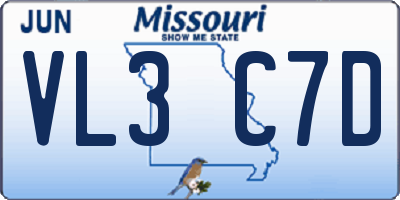 MO license plate VL3C7D