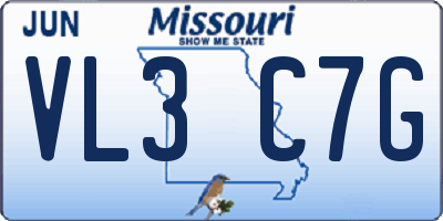 MO license plate VL3C7G