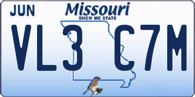 MO license plate VL3C7M