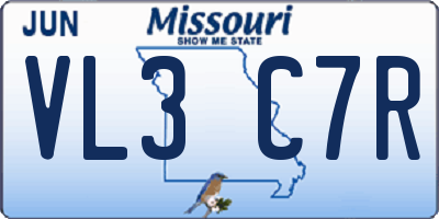 MO license plate VL3C7R