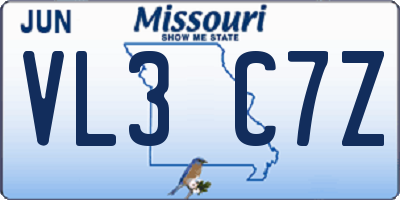 MO license plate VL3C7Z