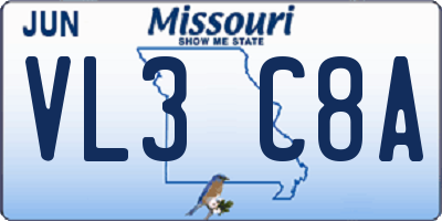 MO license plate VL3C8A