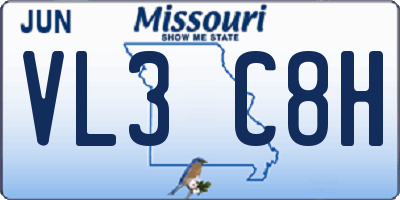 MO license plate VL3C8H