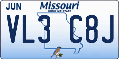MO license plate VL3C8J